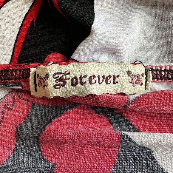 Vintage Forever 21 Babydoll Red Floral Lace Trim Tunic Mini Dress L | Y2K Retro - Picture 6 of 7